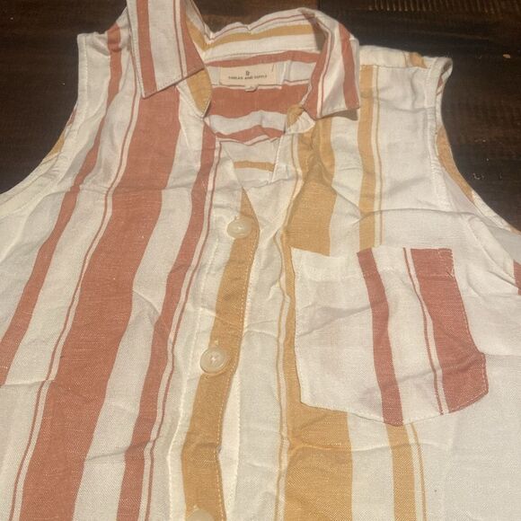 Linen blend Striped Sleeveless Button-Up dress thread and supply medium - Picture 2 of 8